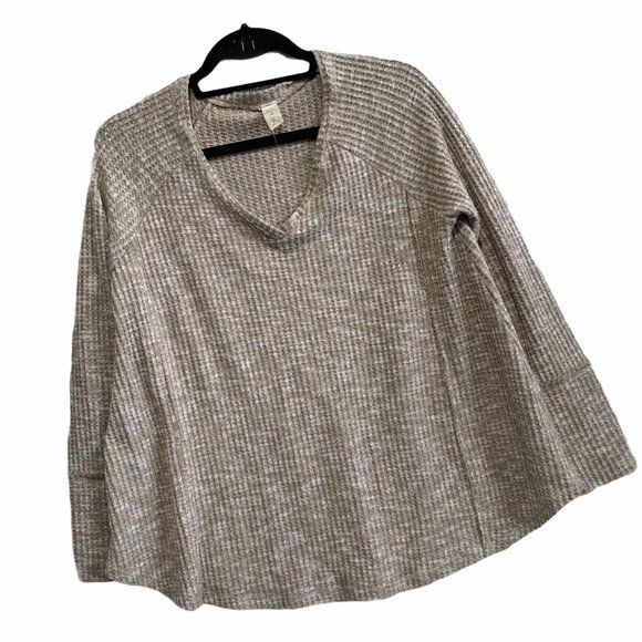 NWOT Lazy Sundays Tan Waffle Knit Comfy Lounge Tee - Picture 1 of 4